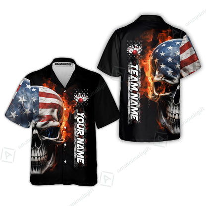 Custom Flaming USA Flag Bowling Jersey Polo Shirt, Custom Flaming USA Flag Bowling Jersey Team Shirt For Players With Name & Team Name