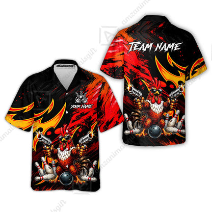 Custom Bowling Jersey Polo Shirt, Rooster With Gun, Custom Bowling Jersey Team Shirt For Players With Name and Team Name