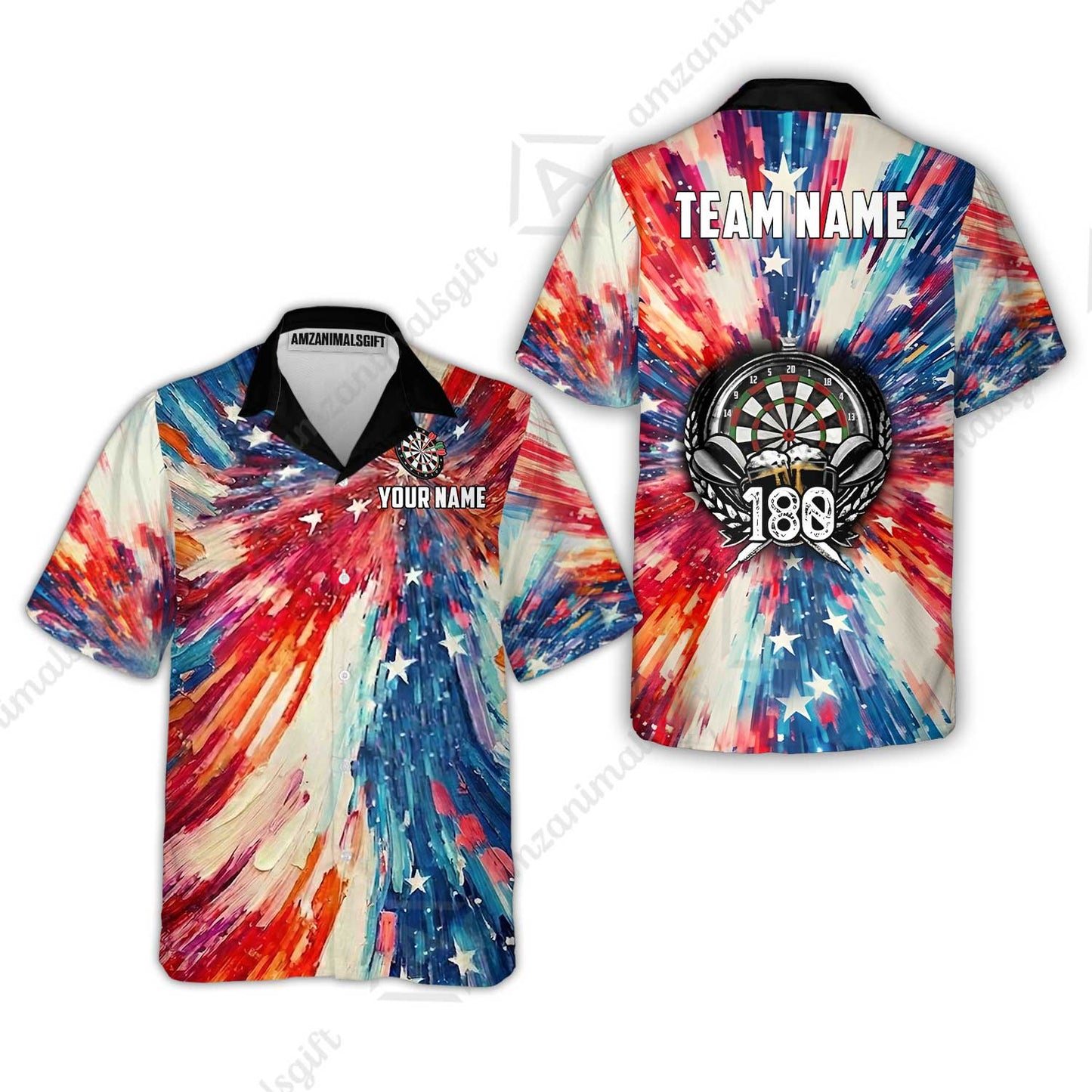 Custom Darts Team Jersey, Personalized 180 Beer USA Color Splash Darts Polo Shirt For Players With Name & Team Name