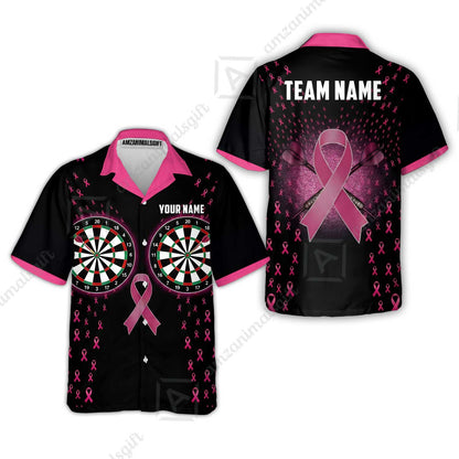 Custom Darts Team Jersey, Personalized Pink Ribbon Darts Polo Shirt For Players With Name & Team Name