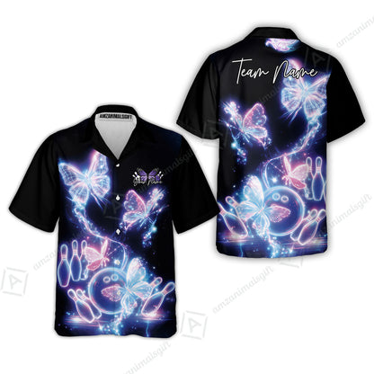 Custom Bowling Jersey Polo Shirt, Neon Electric Radiant Butterfly Glow, Custom Bowling Jersey Team Shirt For Players With Name & Team Name