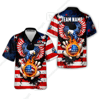 Customized USA Bald Eagle Fire Ball Bowling Jersey, Custom Name And Team Name For Bowlers