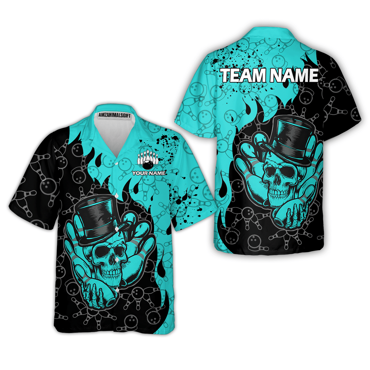 Custom Bowling Team Shirt – Skull Bowling Pattern Multicolor Personalized Jersey Bowling Uniform For League Players