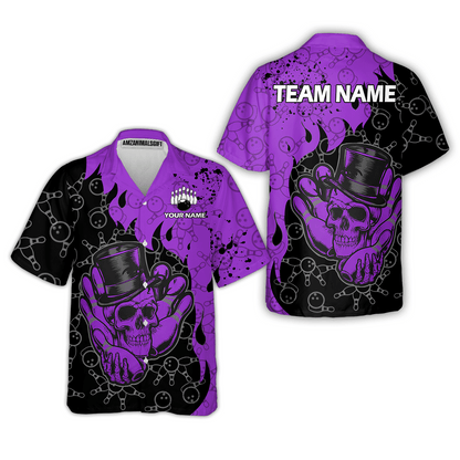 Custom Bowling Team Shirt – Skull Bowling Pattern Multicolor Personalized Jersey Bowling Uniform For League Players