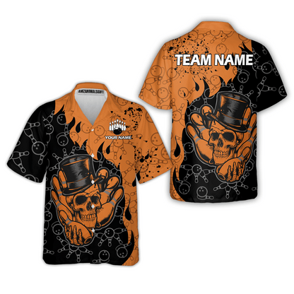 Custom Bowling Team Shirt – Skull Bowling Pattern Multicolor Personalized Jersey Bowling Uniform For League Players