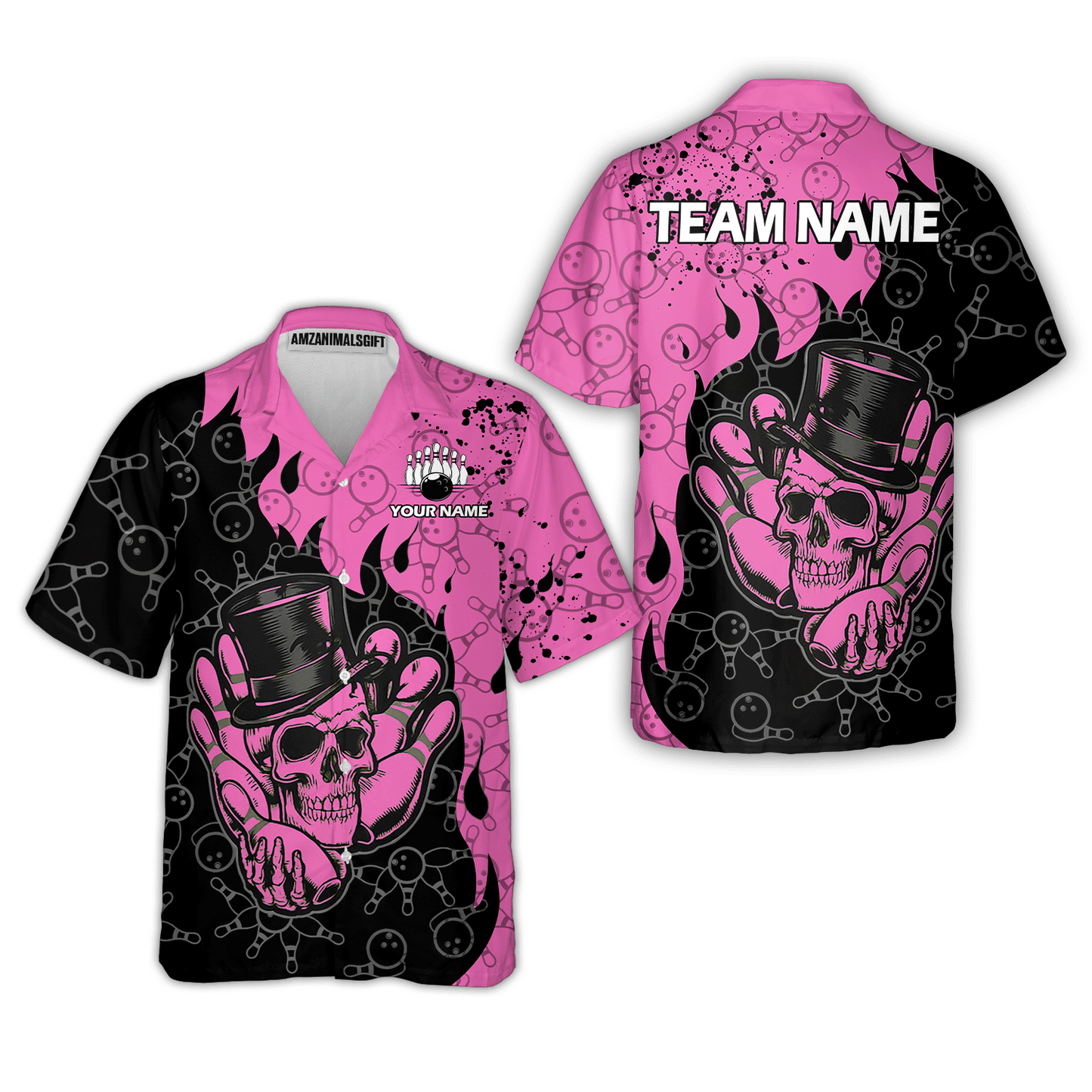 Custom Bowling Team Shirt – Skull Bowling Pattern Multicolor Personalized Jersey Bowling Uniform For League Players