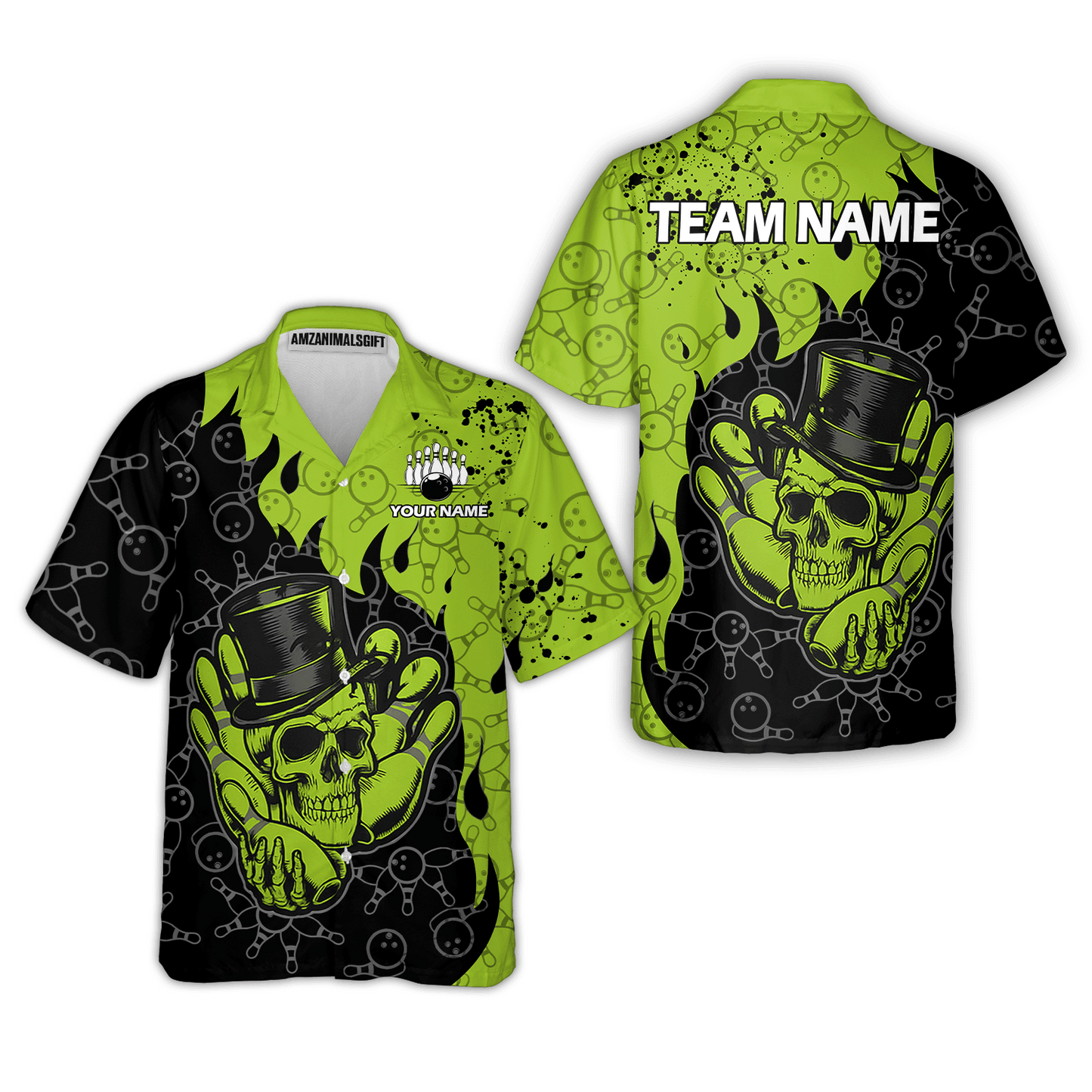 Custom Bowling Team Shirt – Skull Bowling Pattern Multicolor Personalized Jersey Bowling Uniform For League Players