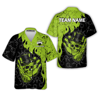 Custom Bowling Team Shirt – Skull Bowling Pattern Multicolor Personalized Jersey Bowling Uniform For League Players