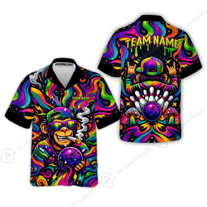 Custom Bowling Jersey Polo Shirt, Psychedelic Trippy Smoking Chimp, Custom Bowling Jersey Team Shirt For Players With Name and Team Name