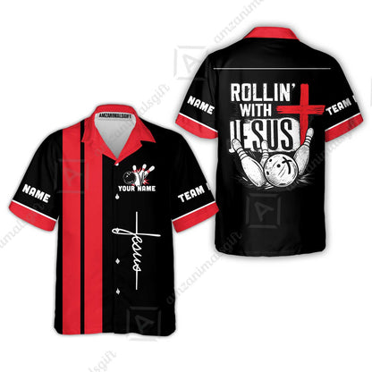 Custom Bowling Jersey Polo Shirt, Rollin With Jesus Bowling Custom Bowling Jersey Team Shirt For Players With Name & Team Name