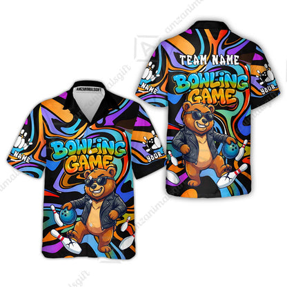 Custom Bowling Jersey Polo Shirt, Trippy Swirl Rocker Bear Graffiti Style, Custom Bowling Jersey Team Shirt For Players With Name & Team Name