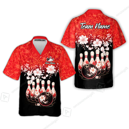 Custom Bowling Jersey Polo Shirt, Cherry Blossom Flower Bowling, Custom Bowling Jersey Team Shirt For Players With Name & Team Name