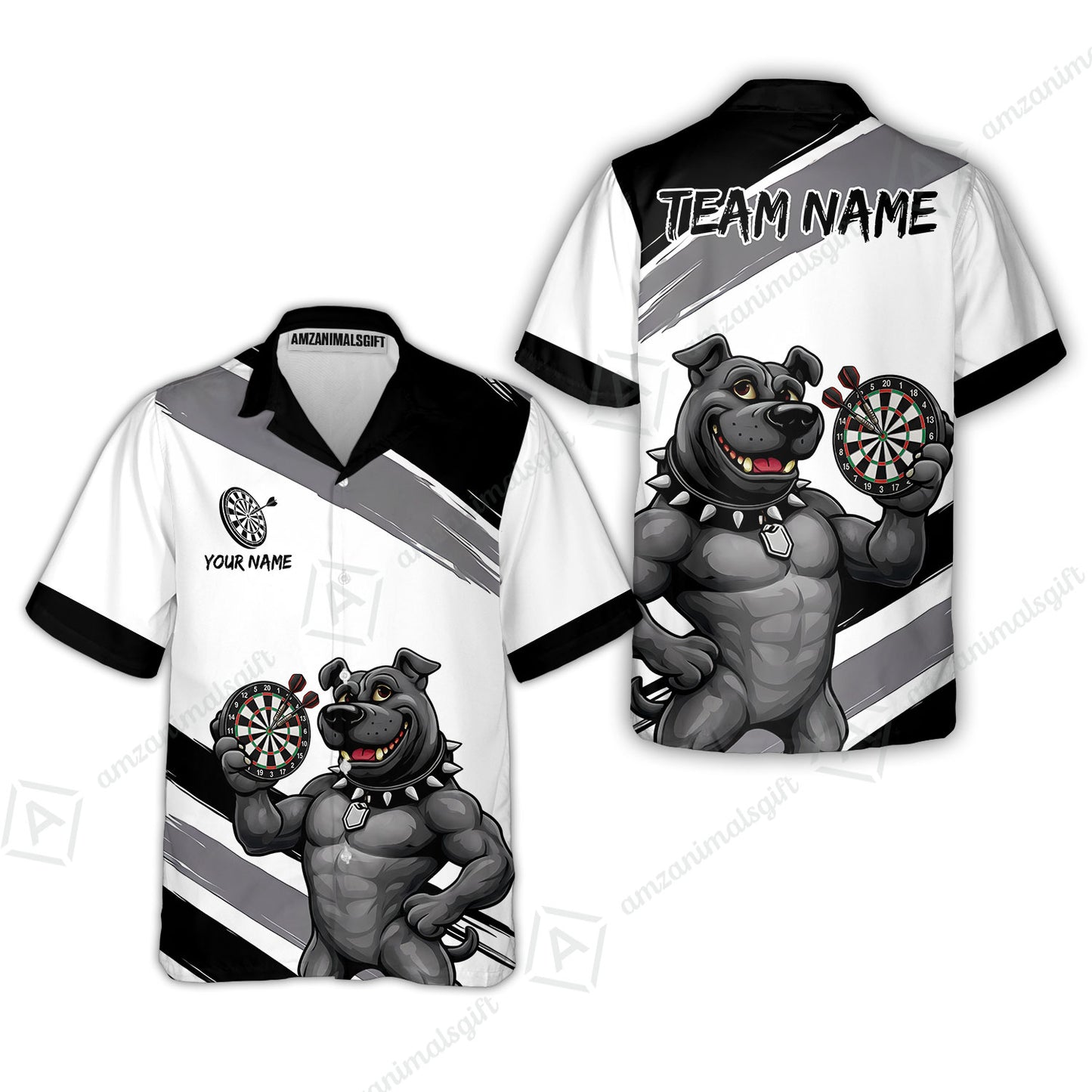 Custom Darts Jersey Polo Shirt, Pitbull Hold Dart Board, Custom Dart Jersey Team Shirt For Players With Name & Team Name
