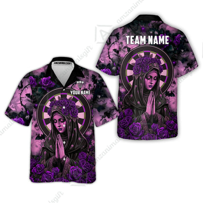 Custom Darts Jersey Polo Shirt, Gothic Madonna And Blue Rose, Custom Dart Jersey Team Shirt For Players With Name & Team Name