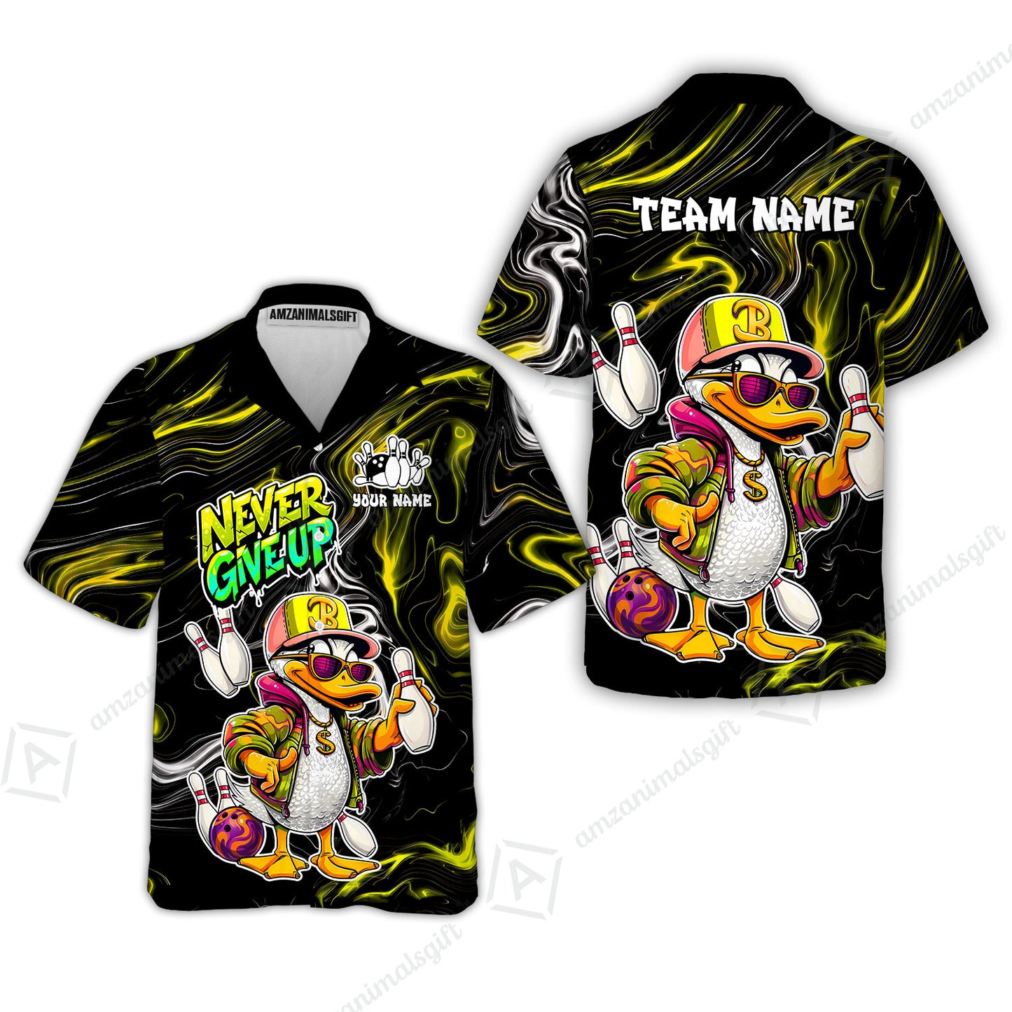 Custom Bowling Jersey Polo Shirt, Duck Never Give Up, Custom Bowling Jersey Team Shirt For Players With Name & Team Name