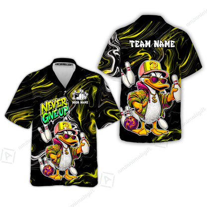 Custom Bowling Jersey Polo Shirt, Duck Never Give Up, Custom Bowling Jersey Team Shirt For Players With Name & Team Name