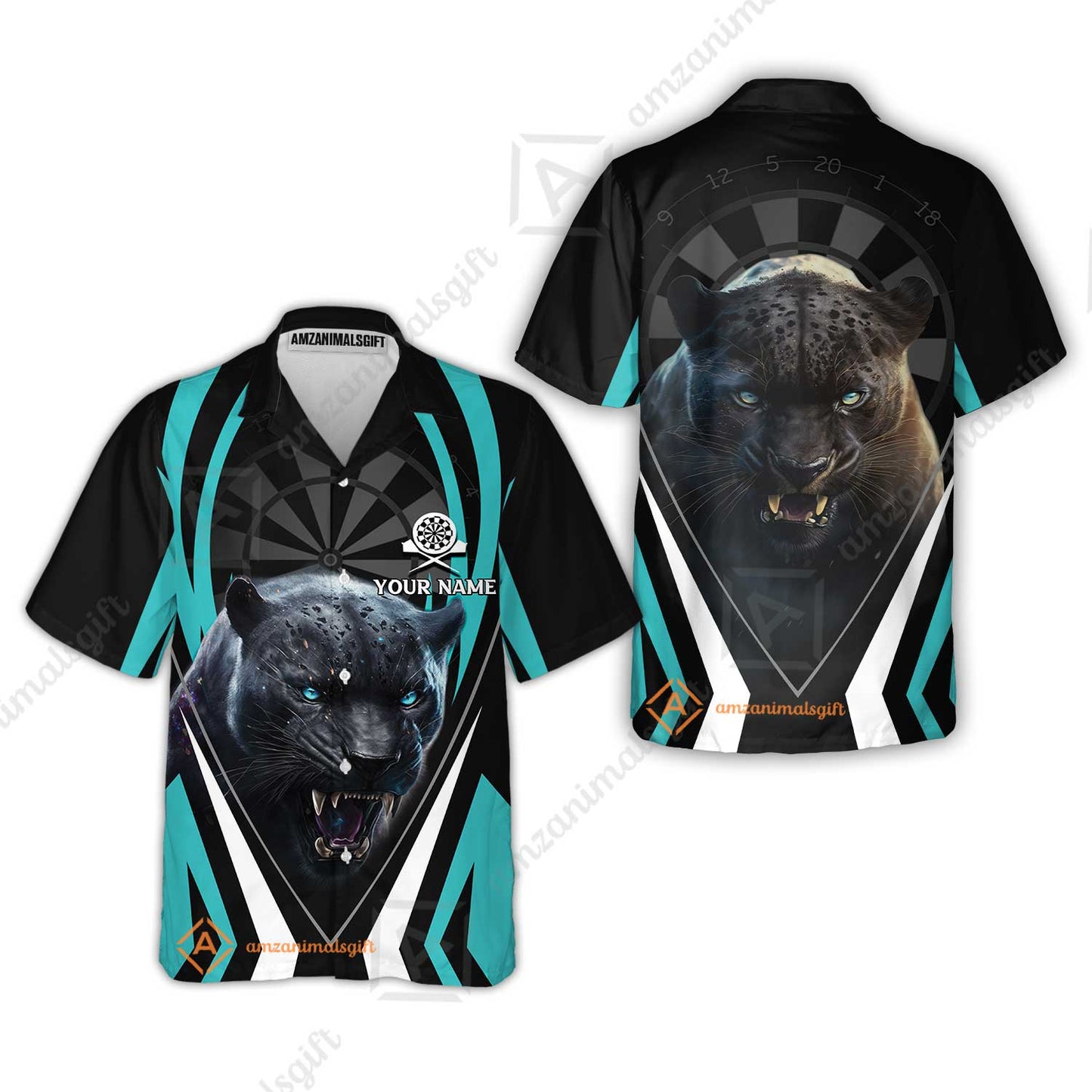 Black Panther And Darts Custom Name Hawaiian Shirt, Bullseye Dartboard Personalized Hawaiian Shirt- Gift For Darts Lovers, Friends