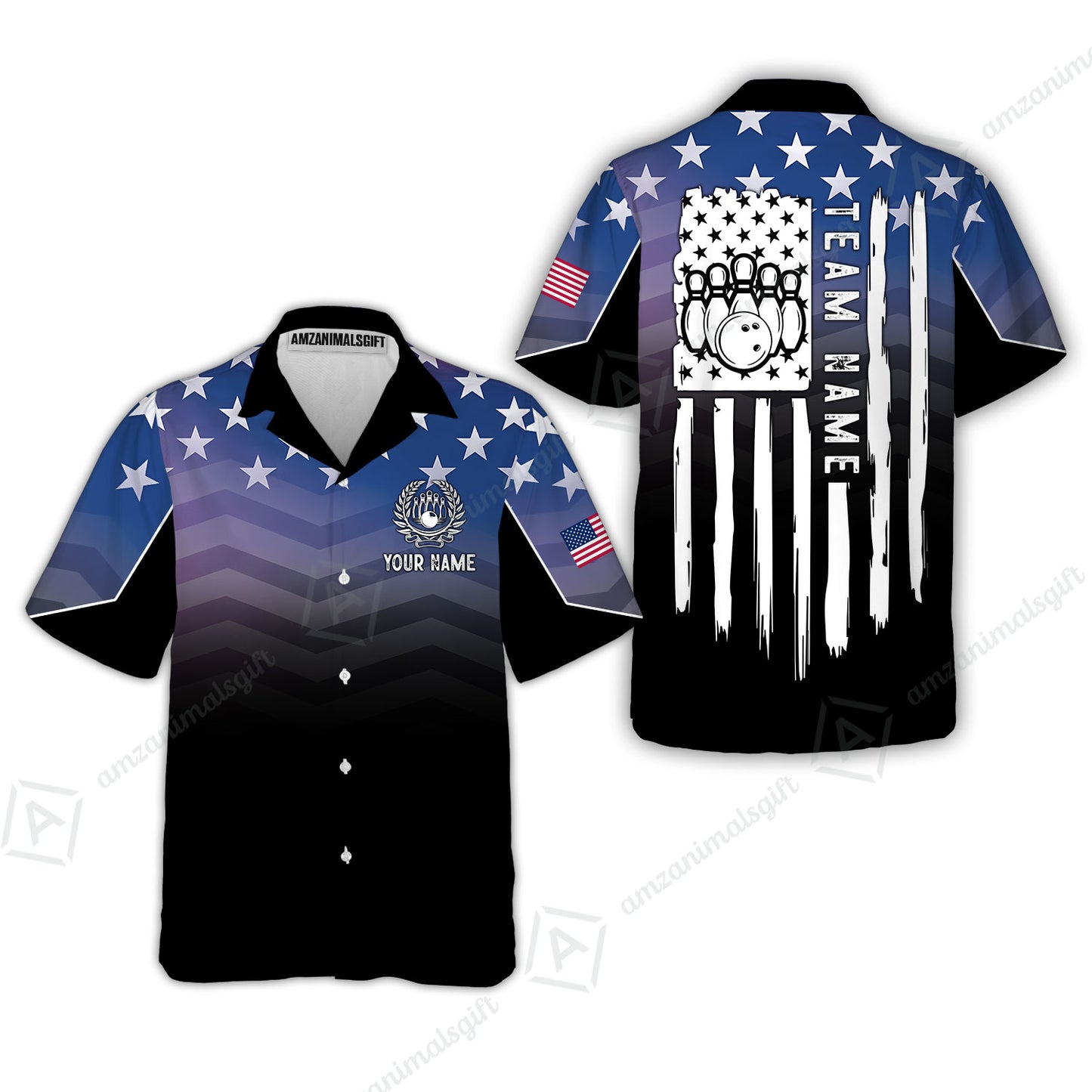 Custom Bowling Jersey Polo Shirt, Vertical Distressed Flag Chevron Gradient, Custom Bowling Jersey Team Shirt For Players With Name and Team Name