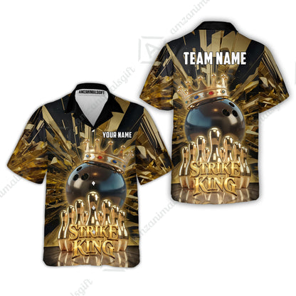 Custom Bowling Jersey Polo Shirt, Luxury Gold Strike King Crown, Custom Bowling Jersey Team Shirt For Players With Name and Team Name