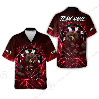 Custom Darts Team Long Sleeve Polo Shirt, Personalized Bear Thunder Lightning Darts Shirt with Name & Team Name