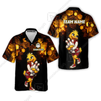 Custom Bowling Jersey Polo Shirt, Golden Glow Varsity Duckling Mascot, Custom Bowling Jersey Team Shirt For Players With Name and Team Name