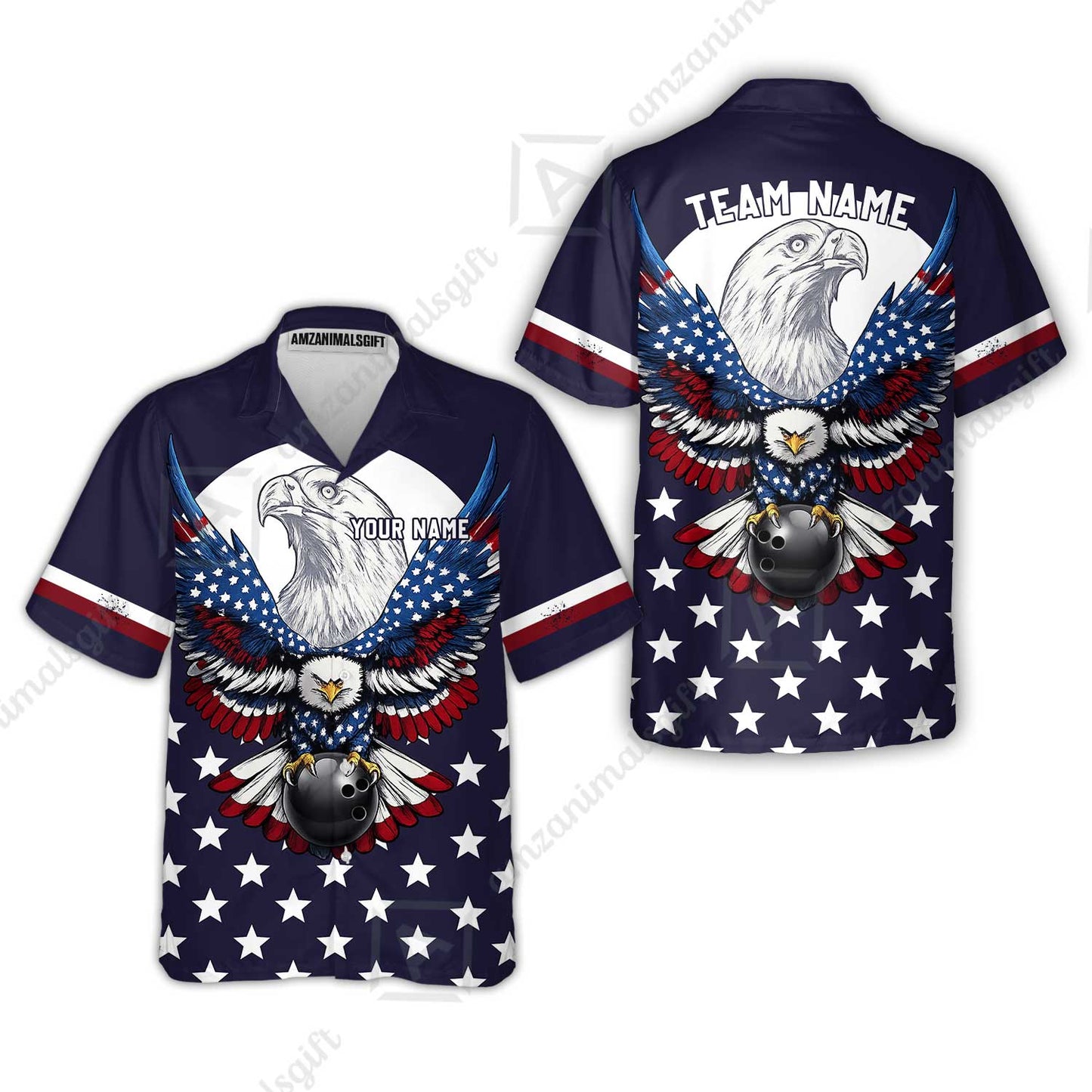 Custom Bowling Jersey Polo, Eagle American Flag, Custom Bowling Jersey Team Shirt For Players With Name & Team Name