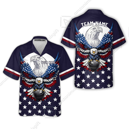 Custom Bowling Jersey Polo, Eagle American Flag, Custom Bowling Jersey Team Shirt For Players With Name & Team Name