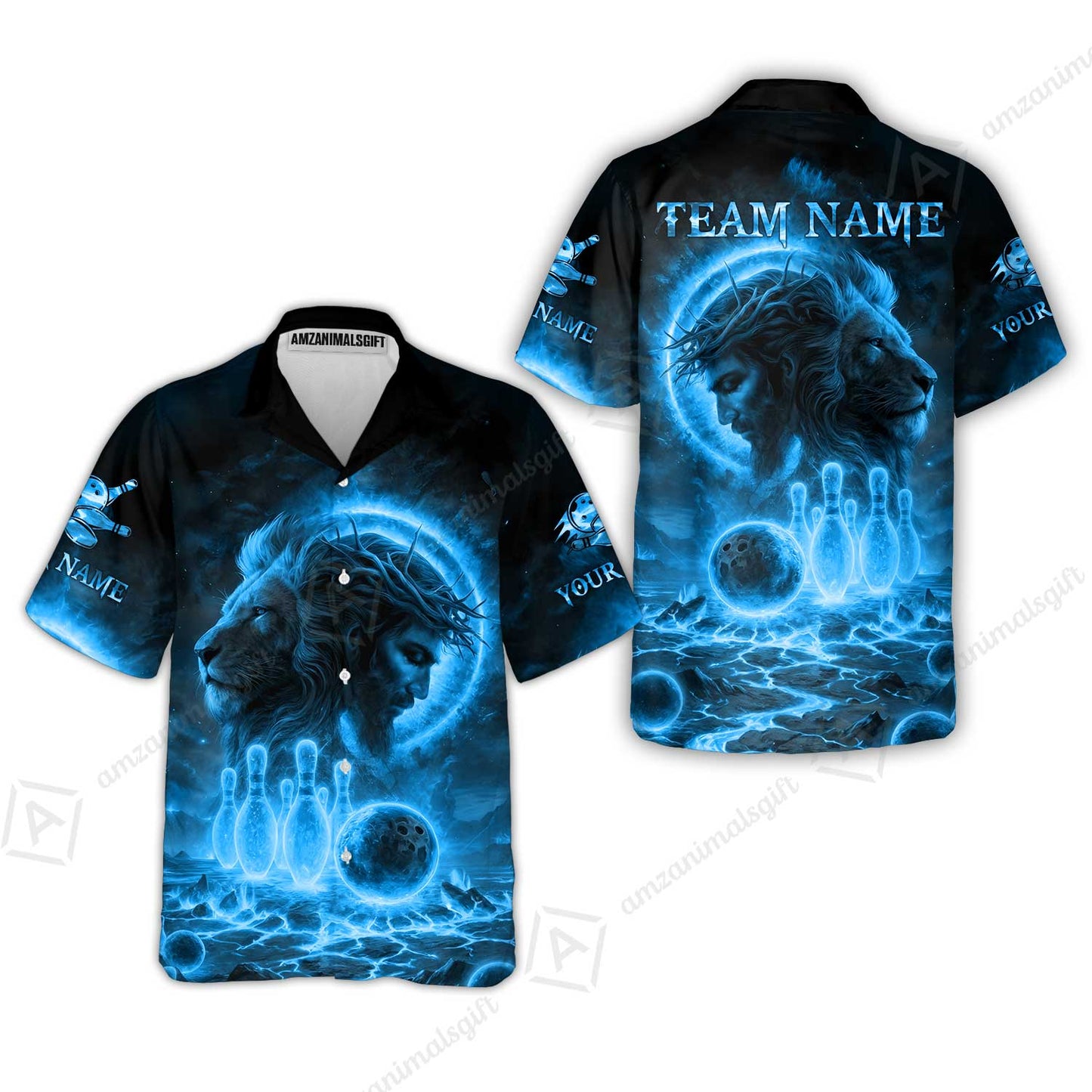 Custom Bowling Team Short Sleeve Men Polo Shirt, Flame The Lion OF Judah With Bowling, Custom Name and Team Name for Bowlers