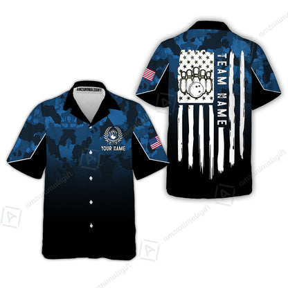 Custom Bowling Jersey Polo Shirt, Tactical Camo Patriotic Flag, Custom Bowling Jersey Team Shirt For Players With Name and Team Name