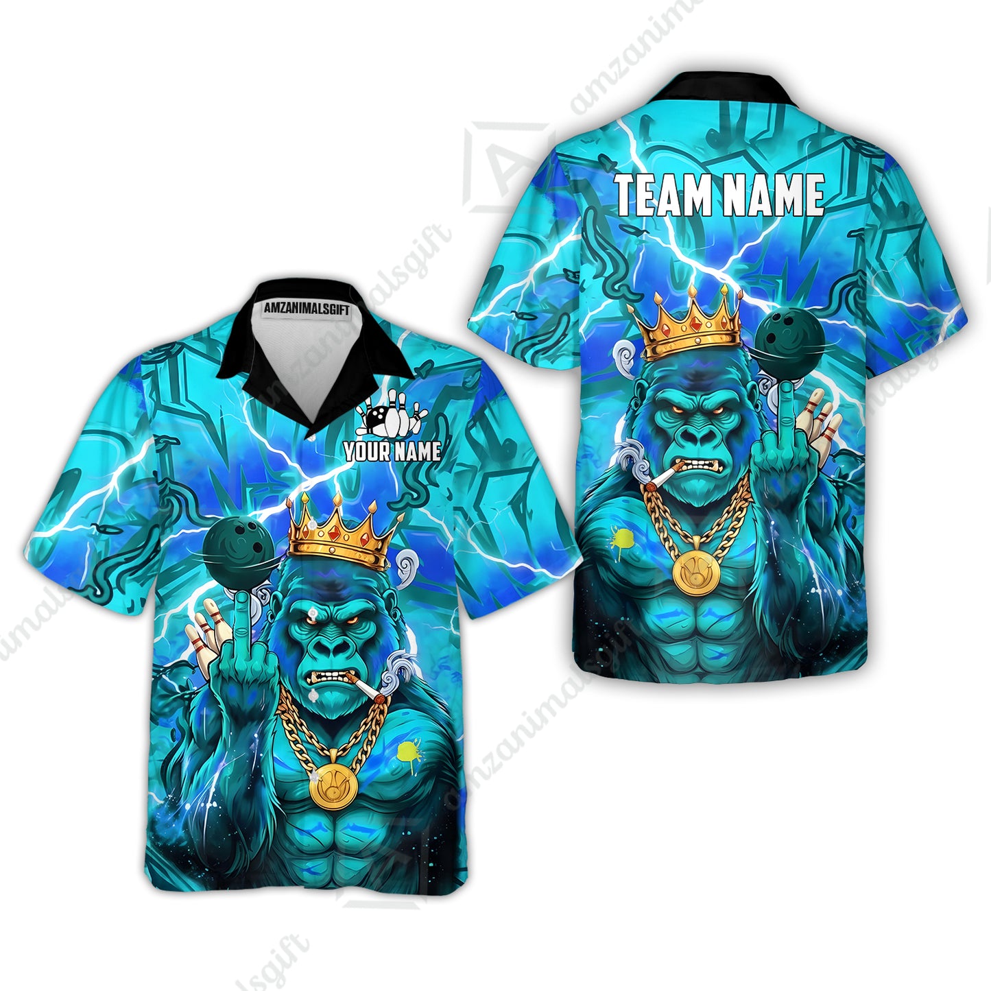 Custom Bowling Jersey Polo Shirt, Rebellious Gorilla King & Street Graffiti, Custom Bowling Jersey Team Shirt For Players With Name & Team Name