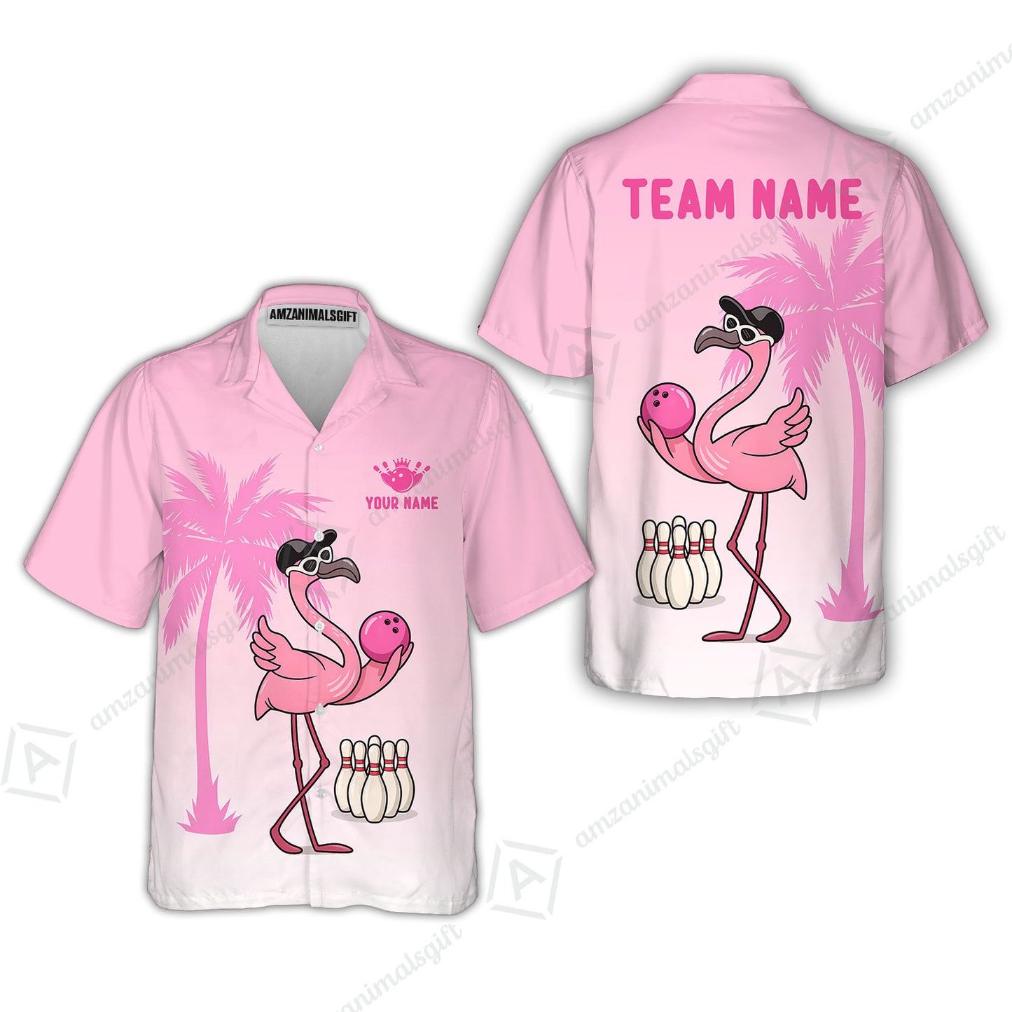 Custom Bowling Jersey Polo Shirt, Flamingo Bowling Coconut Tree, Custom Bowling Jersey Team Shirt For Players With Name and Team Name
