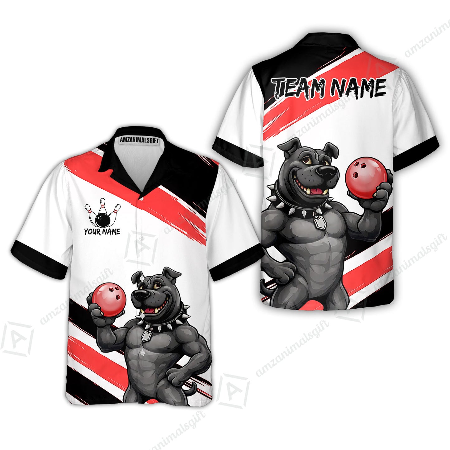 Custom Bowling Jersey Polo Shirt, Pitbull Hold Bowling Ball, Custom Bowling Jersey Team Shirt For Players With Name & Team Name