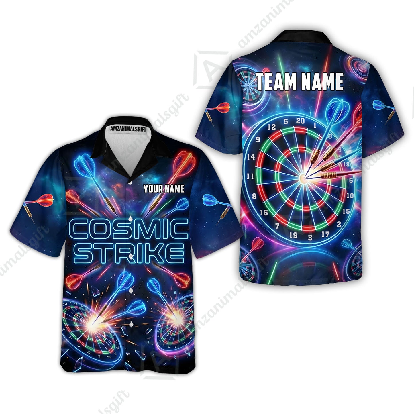 Custom Darts Team Jersey, Personalized Neon Galaxy Strike Darts Polo Shirt For Players With Name & Team Name