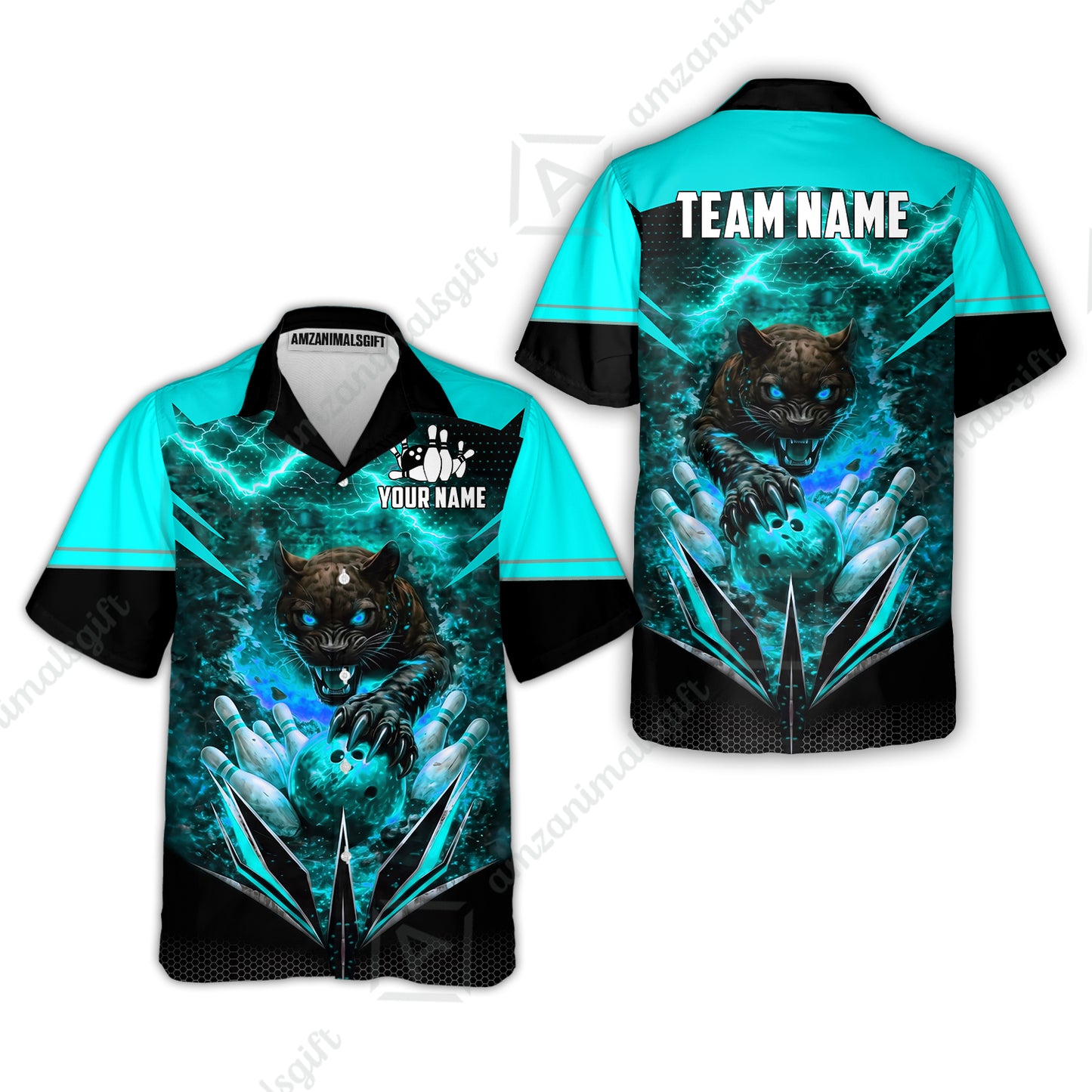 Custom Bowling Jersey Polo Shirt, Electric Panther Bowling, Personalized Name & Team Name