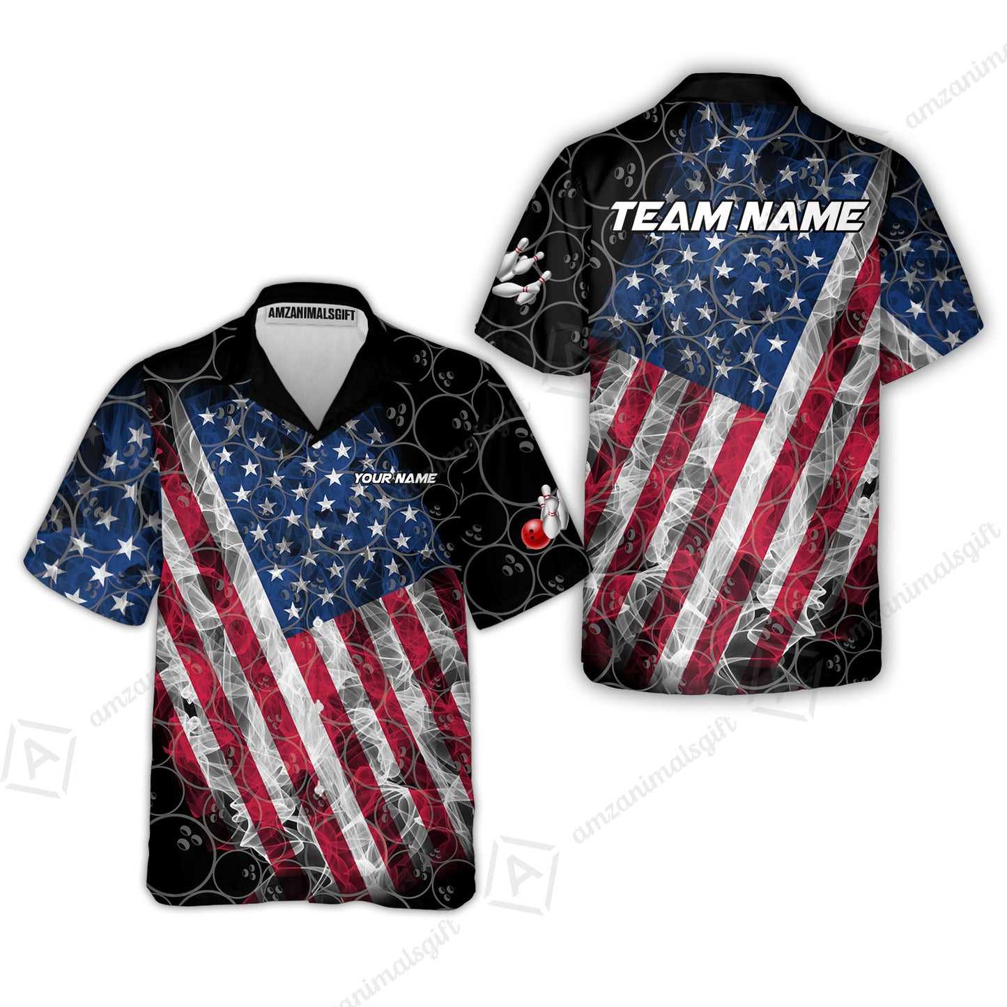 Custom Bowling Jersey Polo Shirt, Patriotic Smokey American Flag, Custom Bowling Jersey Team Shirt For Players With Name & Team Name