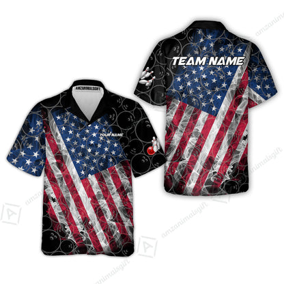 Custom Bowling Jersey Polo Shirt, Patriotic Smokey American Flag, Custom Bowling Jersey Team Shirt For Players With Name & Team Name