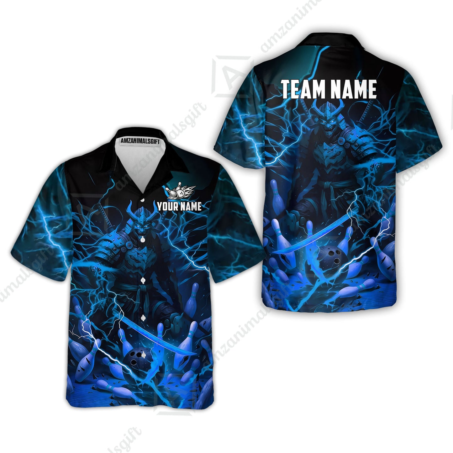 Custom Bowling Jersey Polo Shirt, Fiery Samurai Strike, Custom Bowling Jersey Team Shirt For Players With Name & Team Name