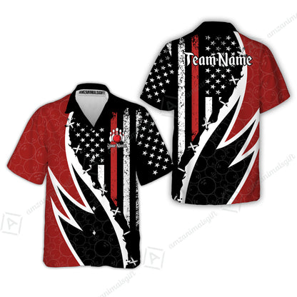 Custom Bowling Jersey Polo Shirt, Thin Red Line With Vintage Distressed American Flag, Personalize Name and Team Name