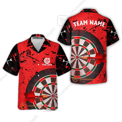 Red Dartboard Pattern Custom Darts Team Jersey Polo Quarter-Zip Shirts, Customized Name Team Name Darts Team Jerseys Uniform