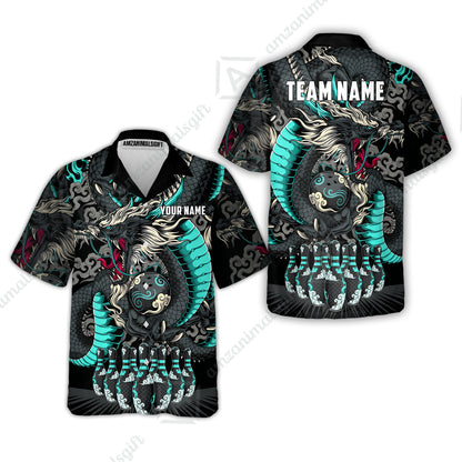 Custom Bowling Jersey Polo Shirt, Oriental Jade Dragon & Classic Clouds, Custom Bowling Jersey Team Shirt For Players With Name & Team Name