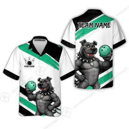Custom Bowling Jersey Polo Shirt, Pitbull Hold Bowling Ball, Custom Bowling Jersey Team Shirt For Players With Name & Team Name