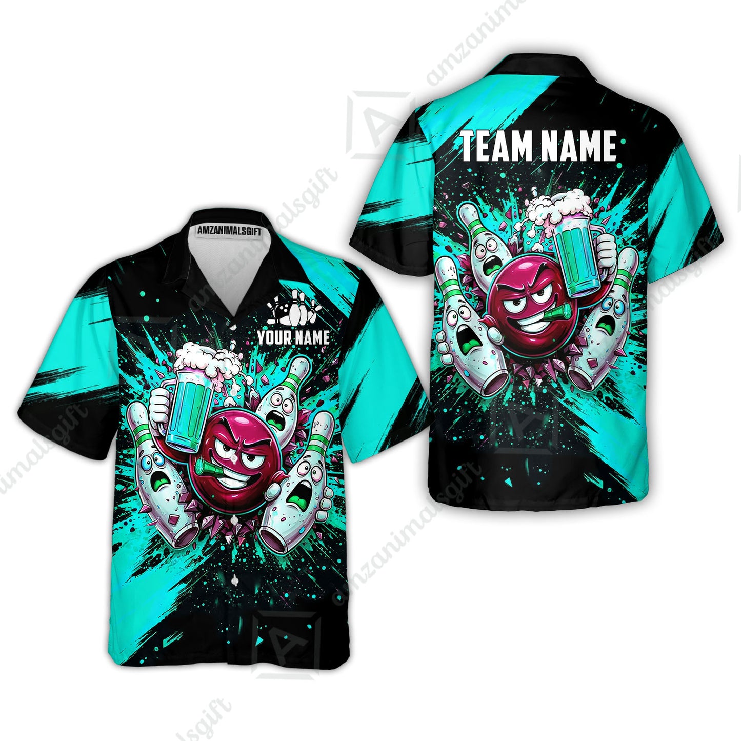Custom Bowling Jersey Polo Shirt, Badass Ball Beer Splash, Custom Bowling Jersey Team Shirt For Players With Name & Team Name