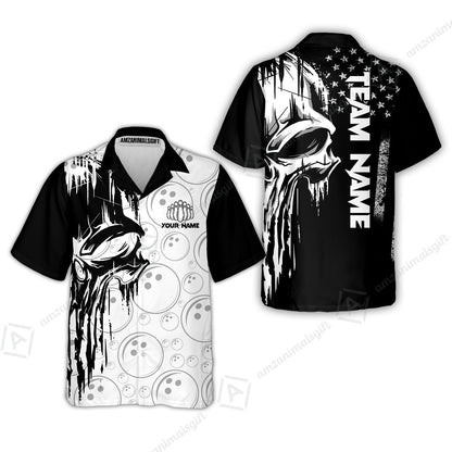 Customized Bowling Unisex Polo Shirt, American Flag Dripping Skull, Bowling Uniform - Personalized Name And Team Name