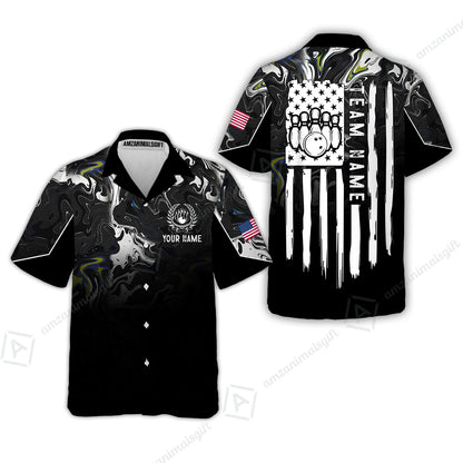 Custom Bowling Jersey Polo Shirt, Monochrome Fluid Marble Patriotic Flag, Custom Bowling Jersey Team Shirt For Players With Name and Team Name