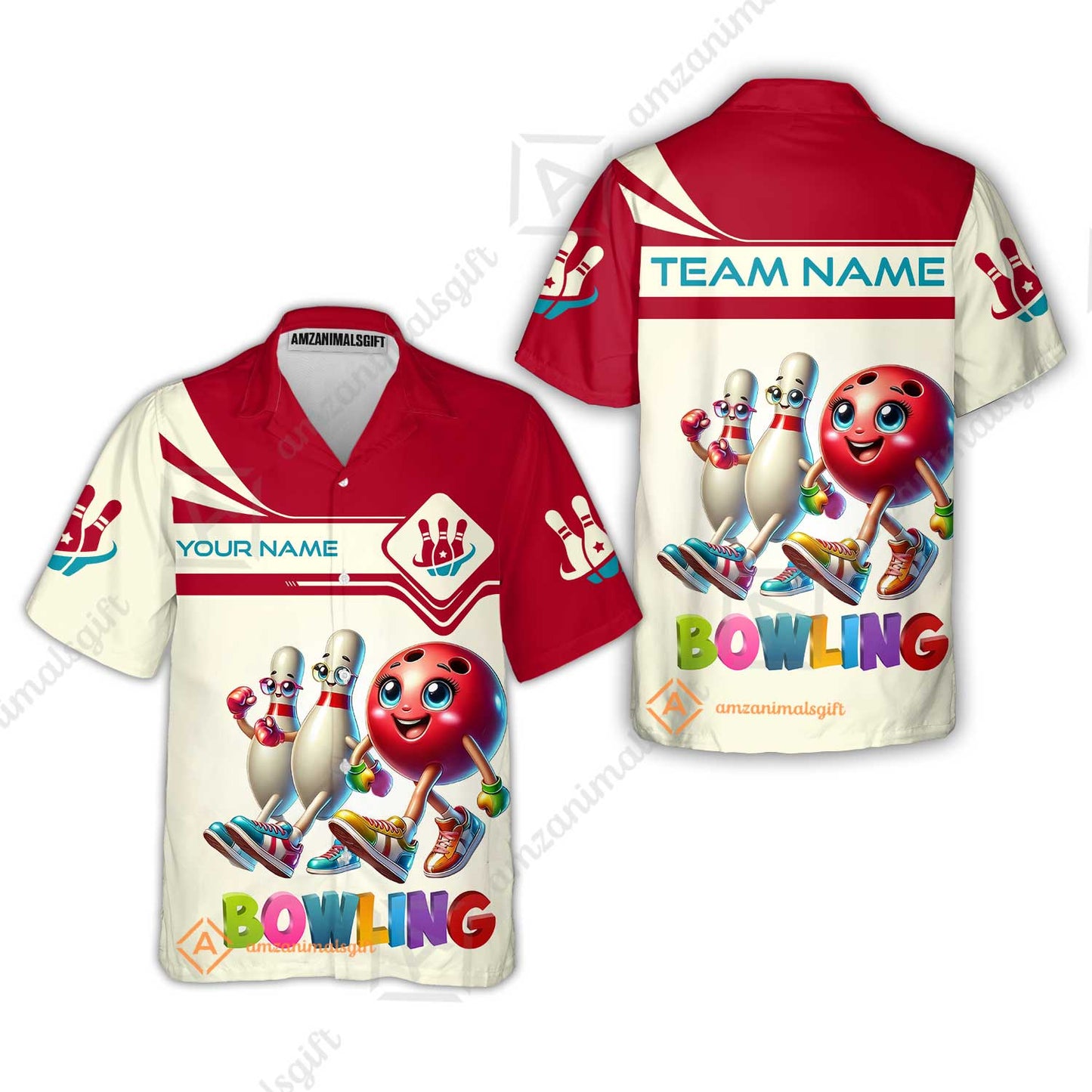 Customized Bowling Hawaiian Shirt, Bowling Ball and Pins Together Hawaiian Shirt Uniform For Bowlers, Bowling Team