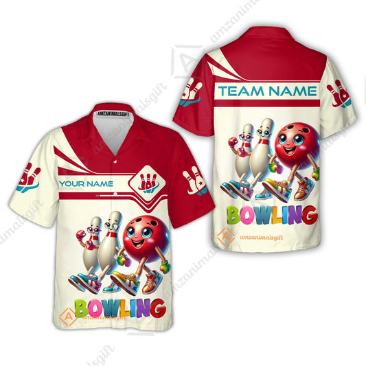 Customized Bowling Hawaiian Shirt, Bowling Ball and Pins Together Hawaiian Shirt Uniform For Bowlers, Bowling Team