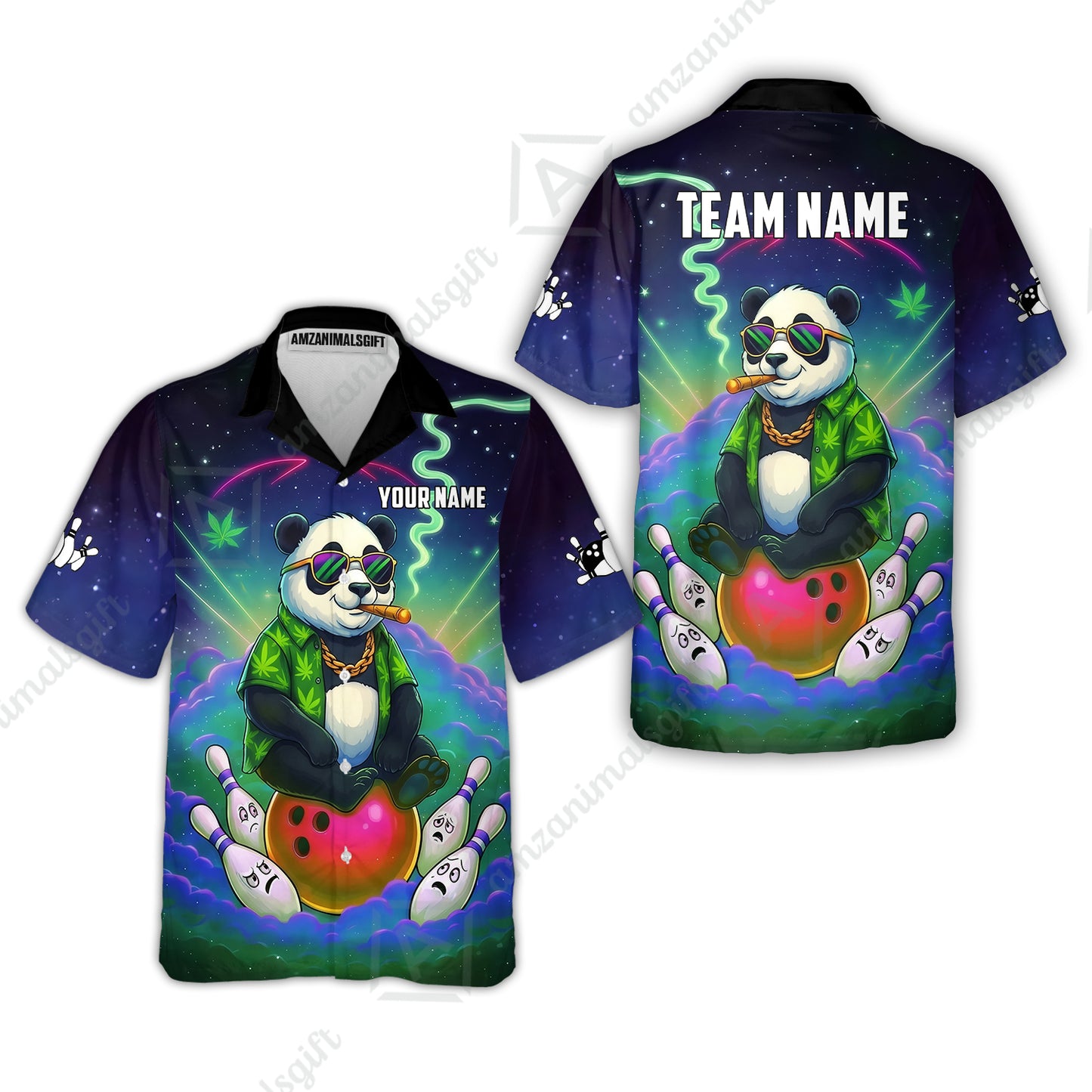 Custom Bowling Jersey Polo Shirt, Chill Panda & Cosmic Vibe, Custom Bowling Jersey Team Shirt For Players With Name & Team Name