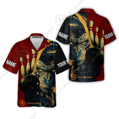 Custom Team Name Bowling Team Jersey - Bowling uniforms Godzilla KingKong Pattern Bowling Quarter-Zip Polo Shirts - Uniform Shirt For Bowlers