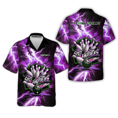 Custom Bowling Team Jersey, Split Happens - Electric Lightning, Bowling Uniforms, Personalize Name And Team Name