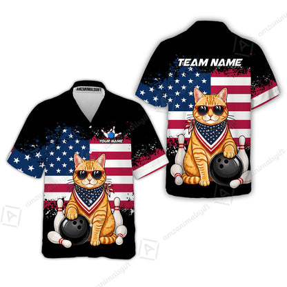 Custom Bowling Jersey Polo Shirt, Animal With Glasses And Bandana America Flag, Personalize Name & Team Name